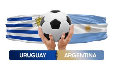 Uruguay Arjantin milli takımlarına karşı futbol maçı konsepti.