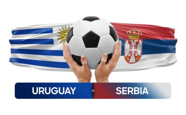 Uruguay Sırbistan milli takımlarına karşı futbol maçı konsepti.