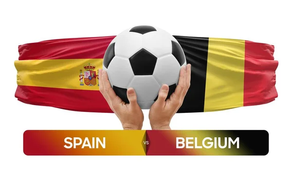 Іспанія Проти Бельгії Концепція Футбольних Матчів — стокове фото