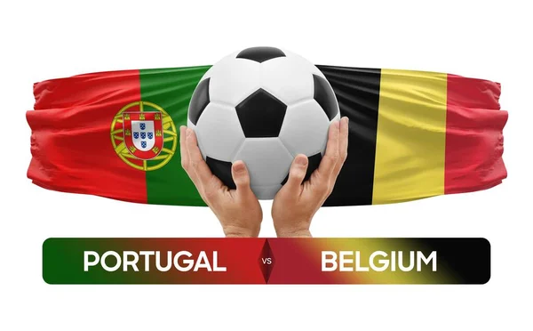 Portugália Belgium Nemzeti Csapat Labdarúgó Mérkőzés Verseny Koncepció — Stock Fotó