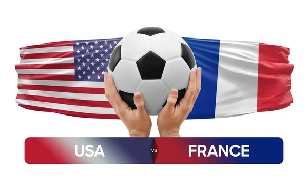 美国对法国国家足球队足球比赛的概念 — 图库照片