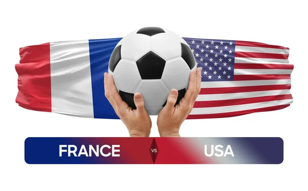 法国对美国国家足球队足球比赛概念 — 图库照片