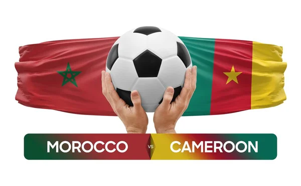 Marokkó Kamerun Nemzeti Csapatok Labdarúgó Mérkőzés Verseny Koncepció — Stock Fotó
