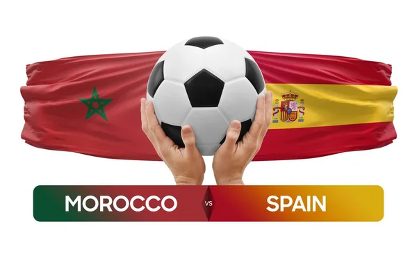 stock image Morocco vs Spain national teams soccer football match competition concept.