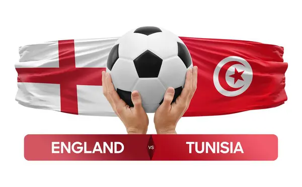 stock image England vs Tunisia national teams soccer football match competition concept.