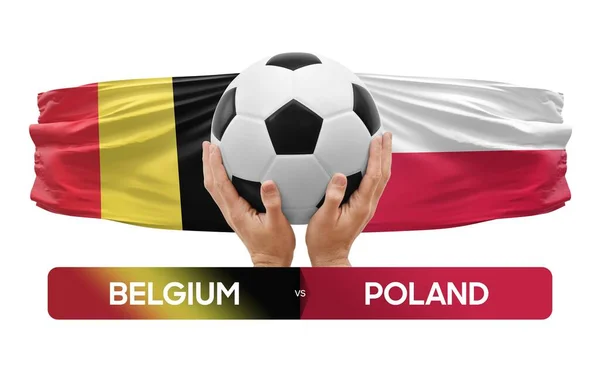 Βέλγιο Εναντίον Πολωνίας Εθνικές Ομάδες Ποδοσφαίρου Ποδοσφαιρικός Αγώνας Έννοια — Φωτογραφία Αρχείου