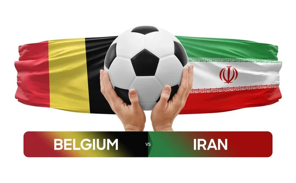 Βέλγιο Εναντίον Ιράν Εθνικές Ομάδες Ποδοσφαίρου Ποδοσφαιρικός Αγώνας Έννοια — Φωτογραφία Αρχείου