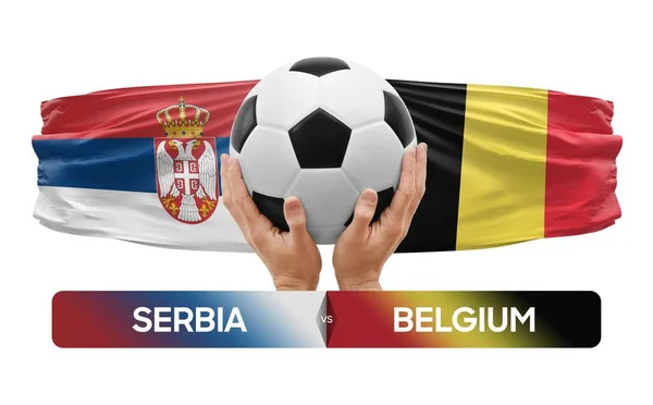 Σερβία Και Βέλγιο Εθνική Ομάδα Ποδοσφαίρου Ιδέα Αγώνα Ποδοσφαίρου — Φωτογραφία Αρχείου
