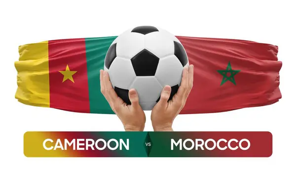 Kamerun Marokkó Nemzeti Csapatok Labdarúgó Mérkőzés Verseny Koncepció — Stock Fotó