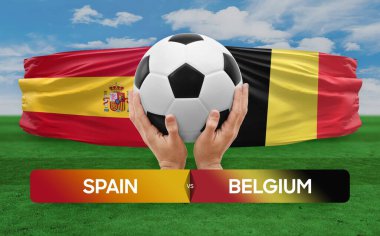 İspanya, Belçika milli takımlarına karşı futbol maçı konsepti.