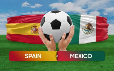 İspanya, Meksika milli takımlarına karşı futbol maçı konsepti.