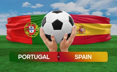 Portekiz İspanya milli takımlarına karşı futbol müsabakası konsepti.