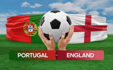 Portekiz, İngiltere milli takımlarına karşı futbol müsabakası konsepti.