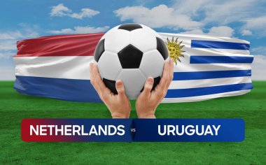 Hollanda Uruguay milli takımlarına karşı futbol maçı konsepti.