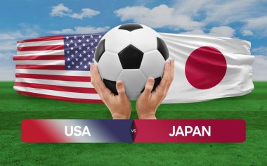 ABD Japonya 'ya karşı milli futbol takımları futbol müsabakası konsepti.