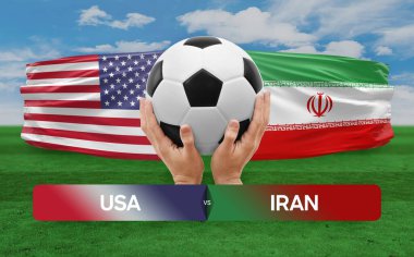 ABD, İran milli takımlarına karşı futbol maçı konsepti.