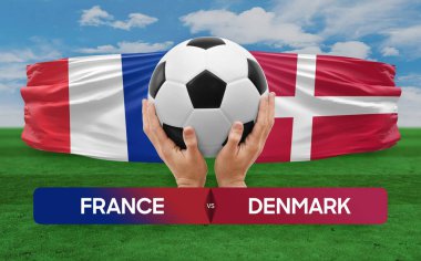 Fransa Danimarka milli takımlarına karşı futbol müsabakası konsepti.