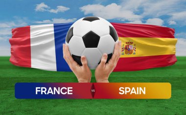 Fransa İspanya milli takımlarına karşı futbol maçı konsepti.