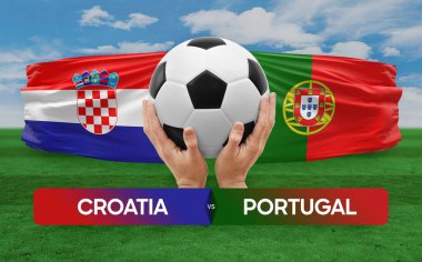 Hırvatistan Portekiz milli takımlarına karşı futbol maçı konsepti.