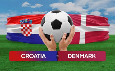 Hırvatistan Danimarka milli takımlarına karşı futbol maçı konsepti.