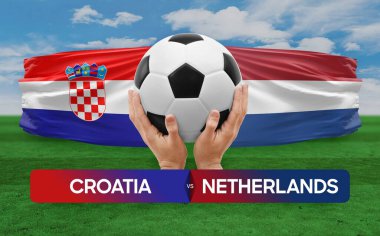 Hırvatistan Hollanda milli takımlarına karşı futbol maçı konsepti.
