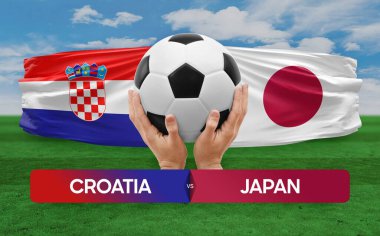 Hırvatistan Japonya milli takımlarına karşı futbol maçı konsepti.