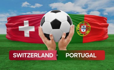 İsviçre, Portekiz milli takımlarına karşı futbol maçı konsepti.