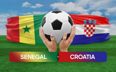 Senegal Hırvatistan milli takımlarına karşı futbol maçı konsepti.