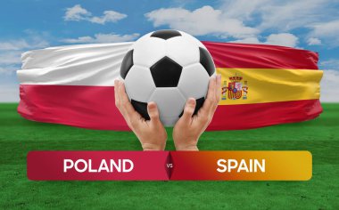 Polonya İspanya milli takımlarına karşı futbol müsabakası konsepti.