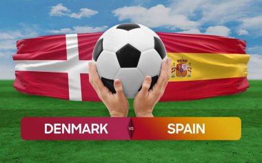 Danimarka İspanya milli takımlarına karşı futbol müsabakası konsepti.