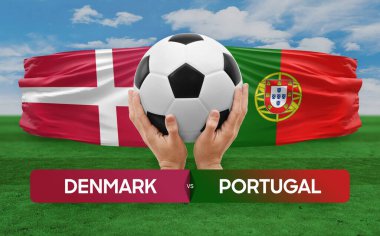 Danimarka, Portekiz milli takımlarına karşı futbol maçı konsepti.