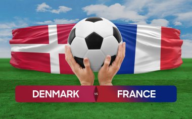 Danimarka Fransa milli takımlarına karşı futbol müsabakası konsepti.
