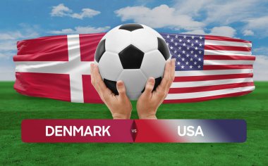 Danimarka, ABD milli takımlarına karşı futbol müsabakası konsepti.