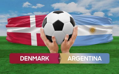 Danimarka Arjantin milli takımlarına karşı futbol maçı konsepti.