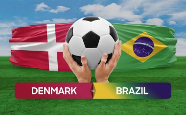 Danimarka Brezilya milli takımlarına karşı futbol müsabakası konsepti.