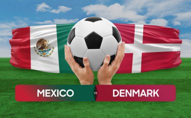Meksika Danimarka milli takımlarına karşı futbol müsabakası konsepti.