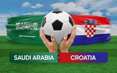 Suudi Arabistan Hırvatistan milli takımlarına karşı futbol maçı konsepti.