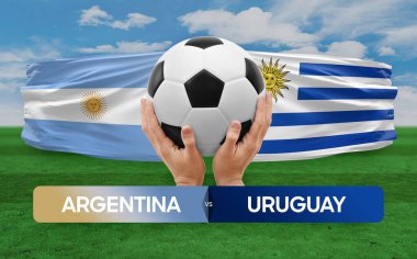 Arjantin, Uruguay milli takımlarına karşı futbol maçı konsepti.
