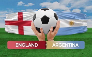 İngiltere Arjantin milli takımlarına karşı futbol maçı konsepti.