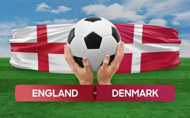 İngiltere Danimarka milli takımlarına karşı futbol maçı konsepti.