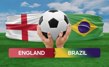 İngiltere Brezilya milli takımlarına karşı futbol maçı konsepti.