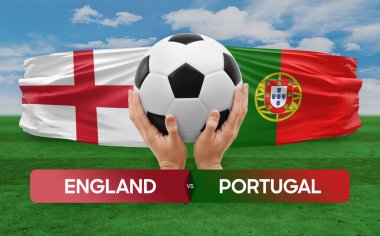 İngiltere, Portekiz milli takımlarına karşı futbol maçı konsepti.
