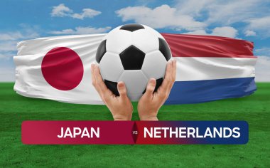 Japonya, Hollanda milli takımlarına karşı futbol maçı konsepti.