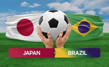 Japonya Brezilya milli takımlarına karşı futbol müsabakası konsepti.