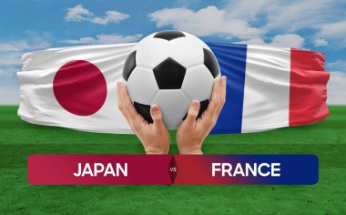 Japonya Fransa milli takımlarına karşı futbol müsabakası konsepti.