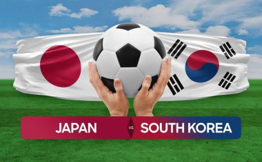 Japonya Güney Kore milli takımlarına karşı futbol müsabakası konsepti.