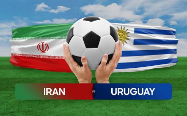 İran Uruguay milli takımlarına karşı futbol maçı konsepti.