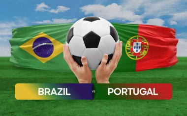 Brezilya, Portekiz milli takımlarına karşı futbol maçı konsepti.