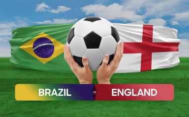 Brezilya İngiltere milli takımlarına karşı futbol müsabakası konsepti.
