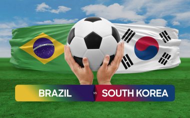 Brezilya, Güney Kore milli takımlarına karşı futbol maçı konsepti.